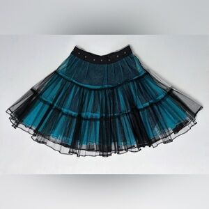 Y2K Tripp NYC Daang Goodman Tulle Tutu Skirt Teal Black XS Goth Vampire Brat